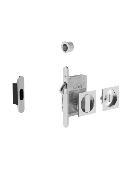 JNF Architectural Hardware JNF schuifdeurslot met vierkant WC-garnituur en vrij/bezet-indicator – Mat nikkel