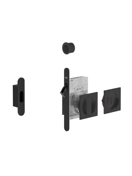 JNF Architectural Hardware JNF schuifdeurslot met vierkant WC-garnituur en vrij/bezet-indicator – Zwart RAL 9005