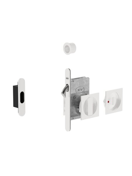 JNF Architectural Hardware JNF schuifdeurslot met vierkant WC-garnituur en vrij/bezet-indicator – Wit RAL 9016
