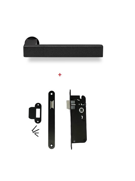 In-Door Minimalistische zwarte vierkante deurkruk + zwart smalslot
