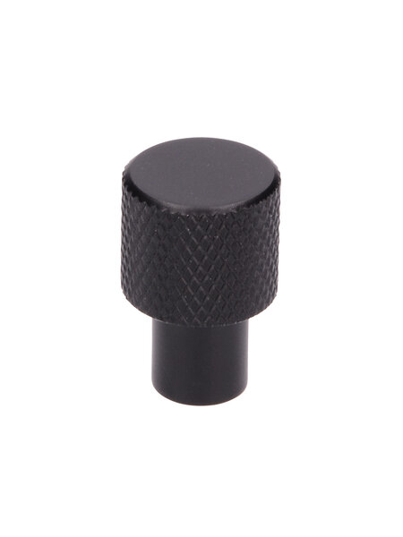 I.B.E. Zwarte ronde meubelknop Ø 16 mm geribbeld