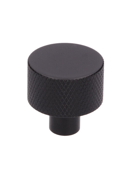 I.B.E. Zwarte ronde meubelknop Ø 24 mm geribbeld