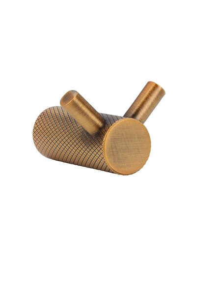 I.B.E. Aluminium haak geribbeld 40 mm diep - Dubbel -Antiek messing