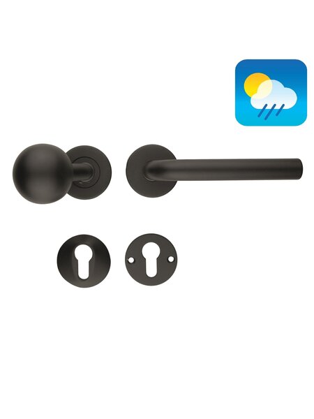 HDD Zwarte deurklink L - SHAPE 19 mm met vaste knop - UV structuurlak - met veiligheidscilinderplaatjes