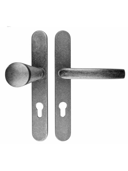 HDD Veiligheidsgarnituur op ovaal schild - kruk en knop  - Old Silver