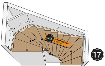 Unteres und oberes Viertelpodesttreppe links mit oben schräger Ecke