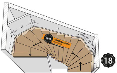 Unteres und oberes Viertelpodesttreppe links mit oben und unten schräger Ecke