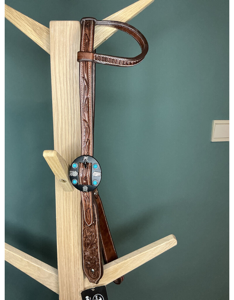 Bootshorse One ear hoofdstel tooled turqoise