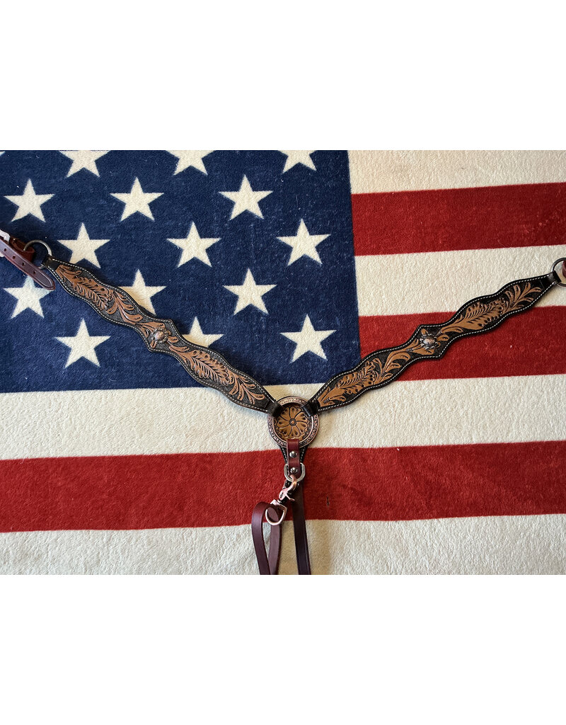 Twisted C borstriem tooled brown black with concho