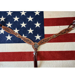 Twisted C Borstriem tooled flower concho