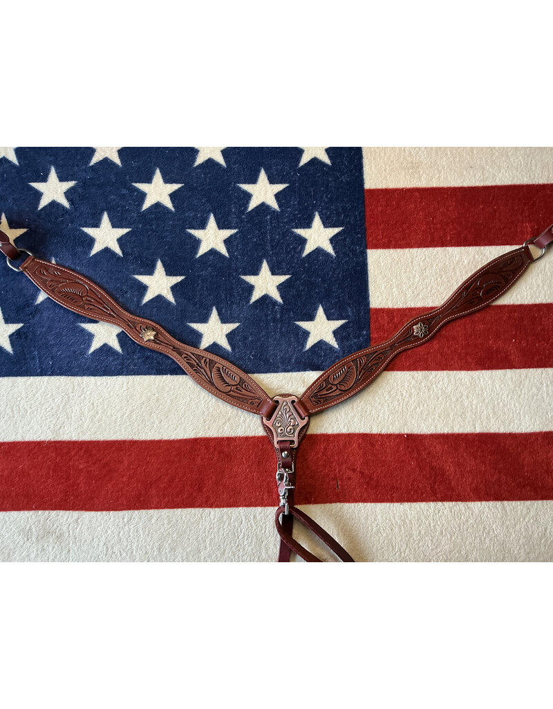 Twisted C borstriem tooled concho dark brown