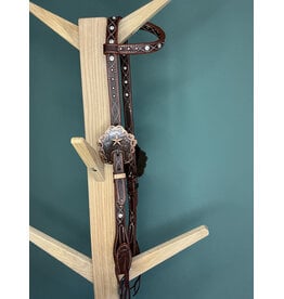 one ear headstall white studs an star chocolate brown