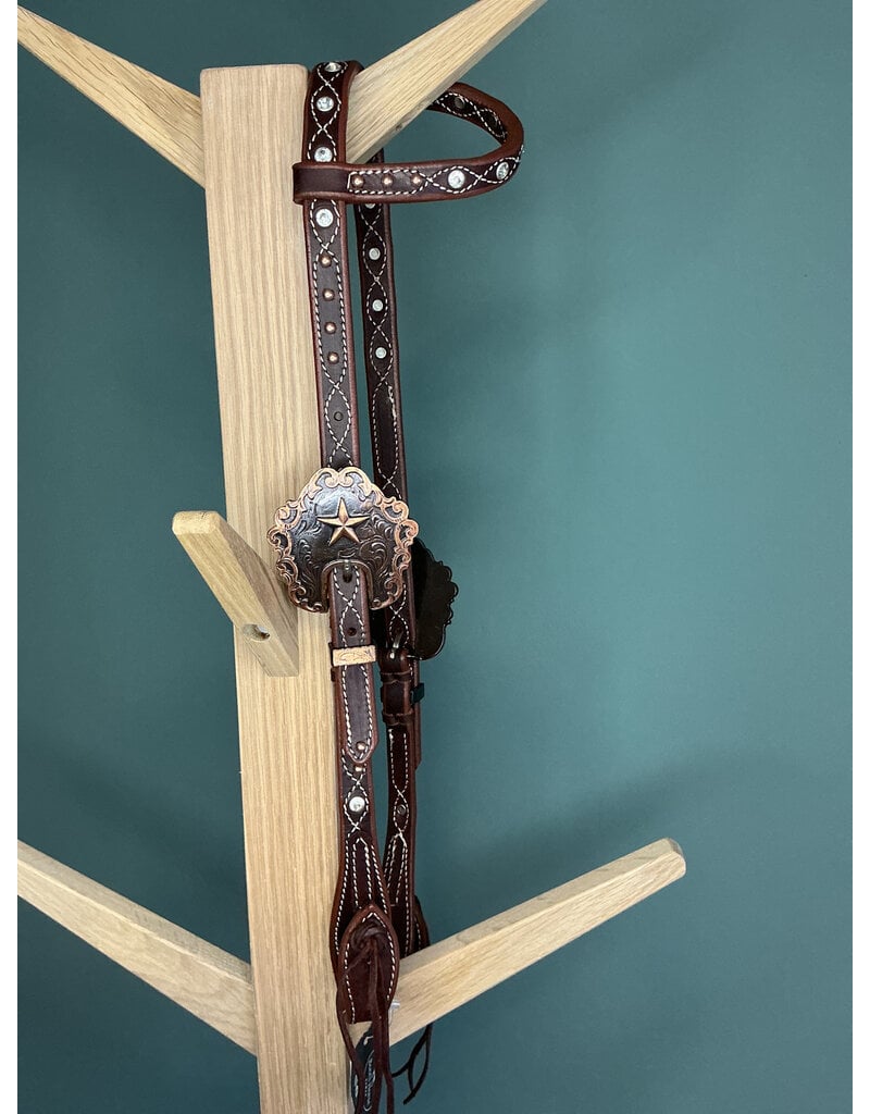 one ear headstall white studs an star chocolate brown
