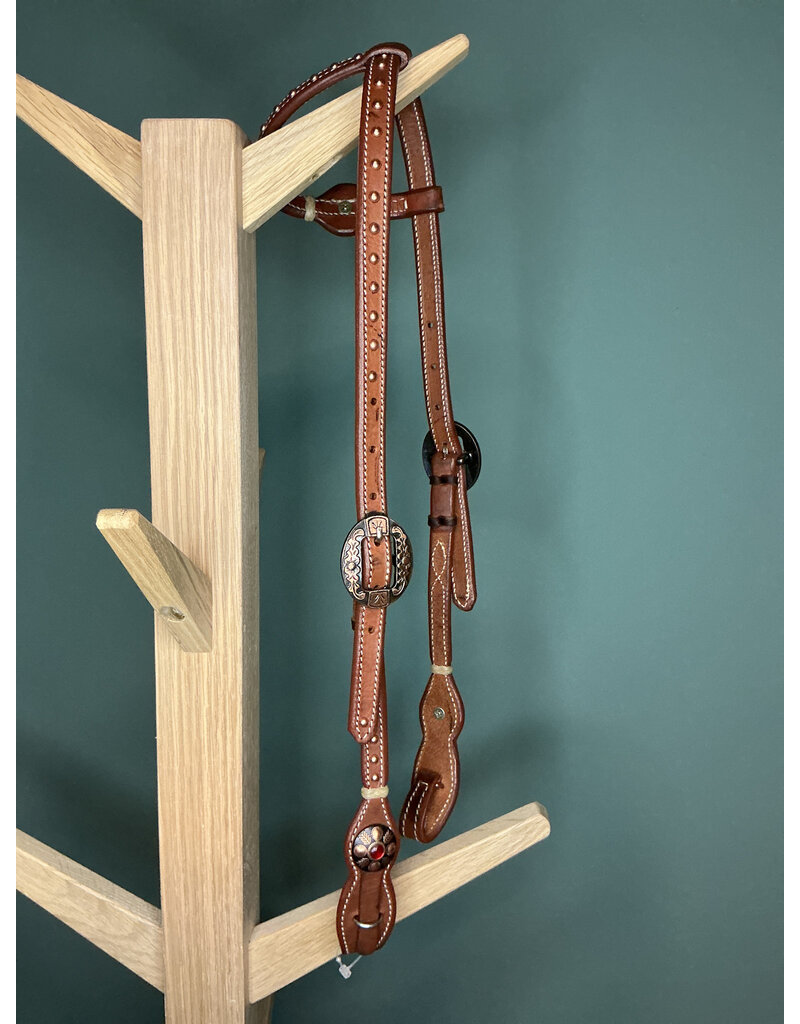 Bootshorse one ear headstall studs gold red medium brown