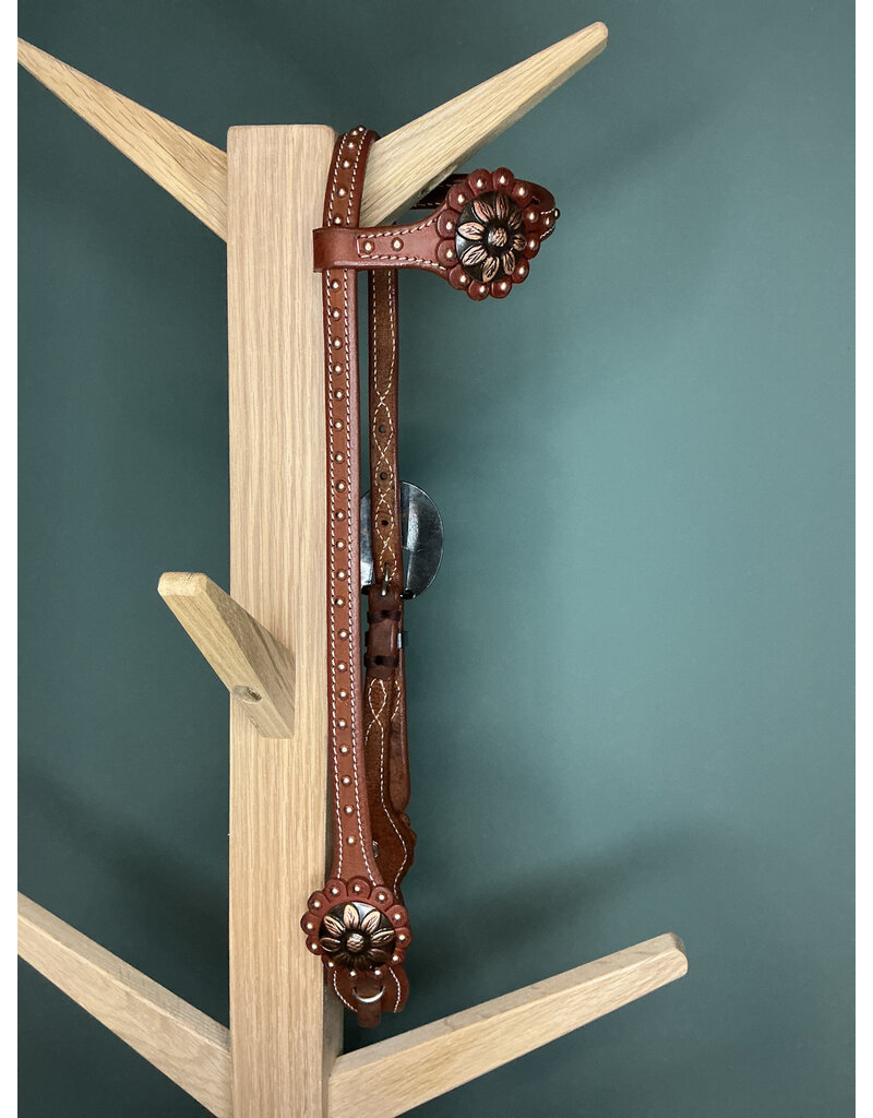 Bootshorse one ear headstall studs gold flower concho medium brown