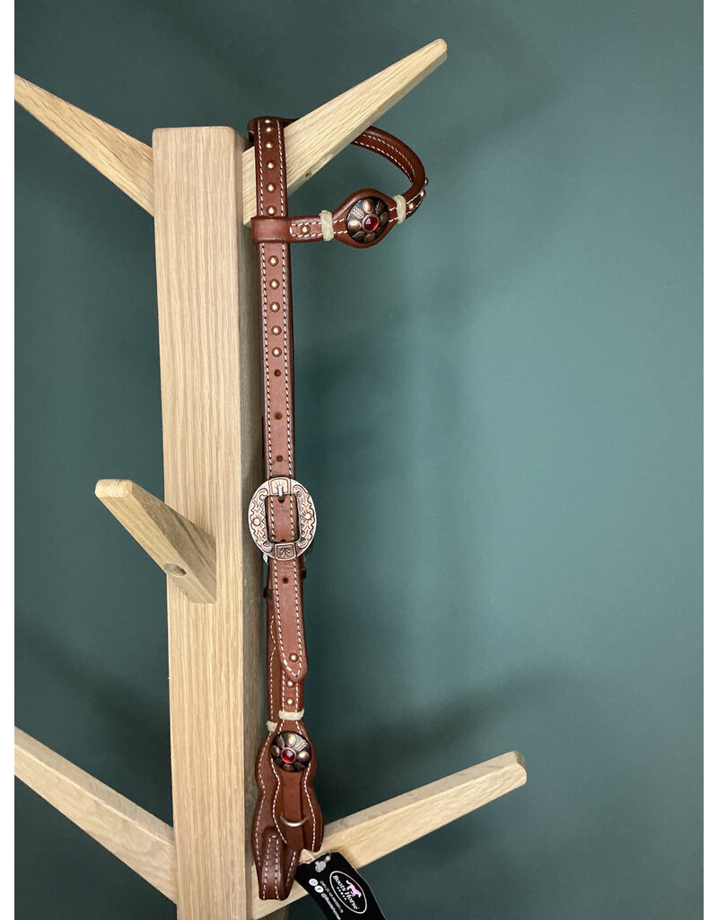 Bootshorse one ear headstall studs gold red medium brown