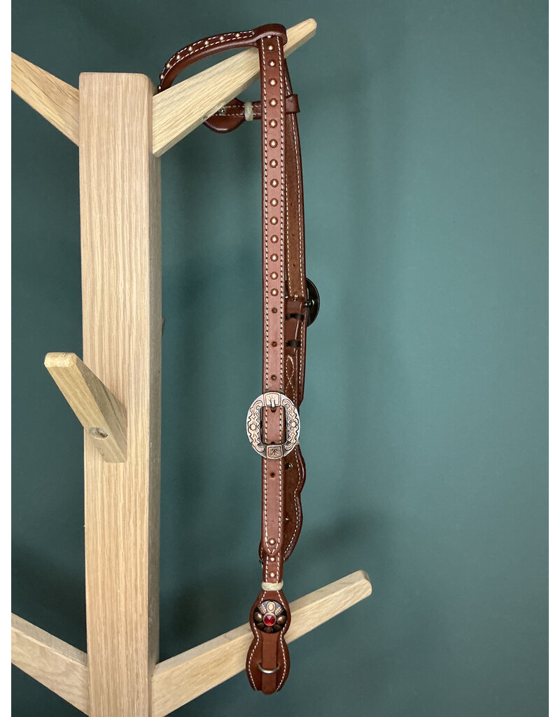 Bootshorse one ear headstall studs gold red medium brown
