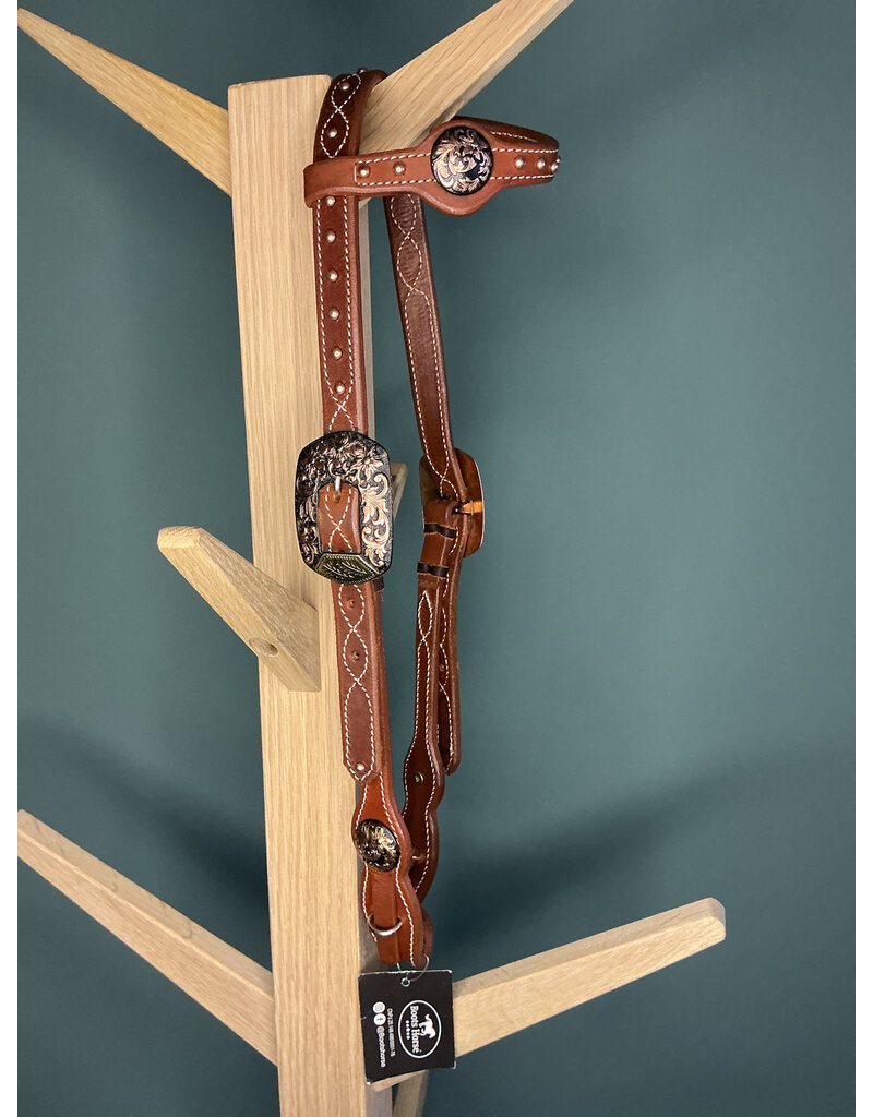 Bootshorse one ear headstall studs gold concho medium brown