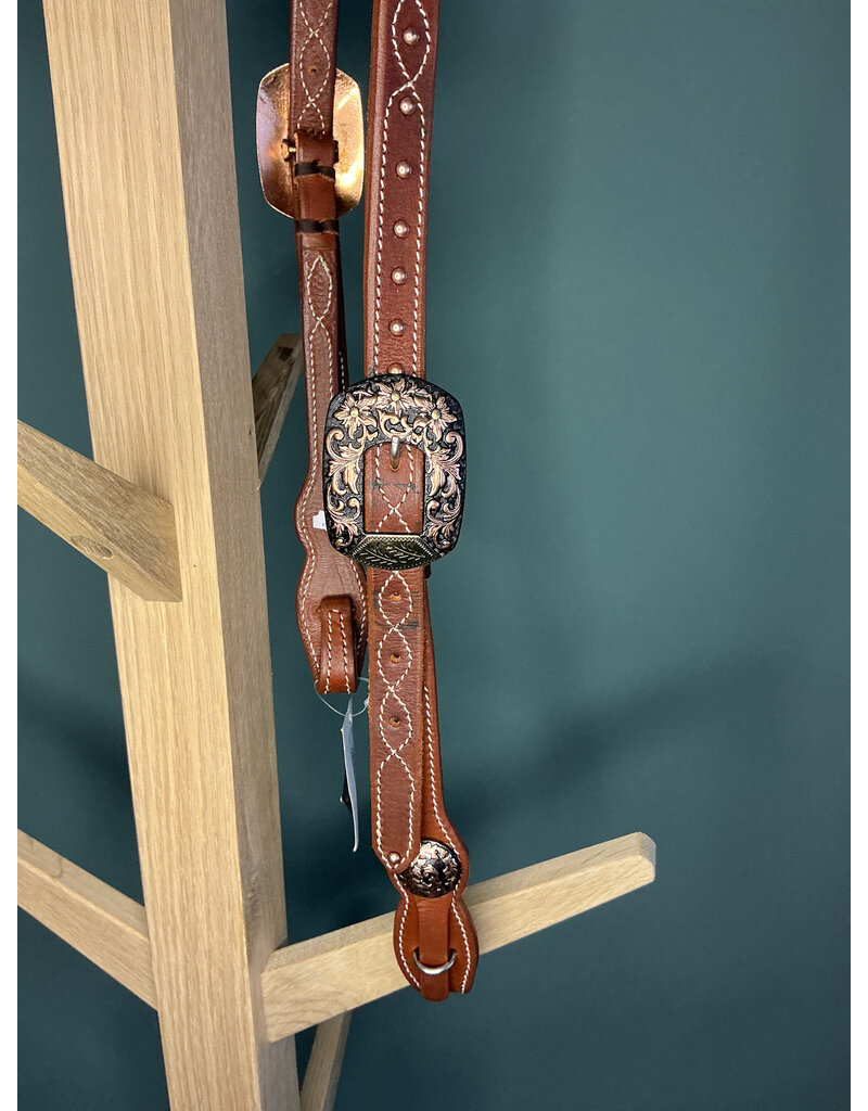 Bootshorse one ear headstall studs gold concho medium brown