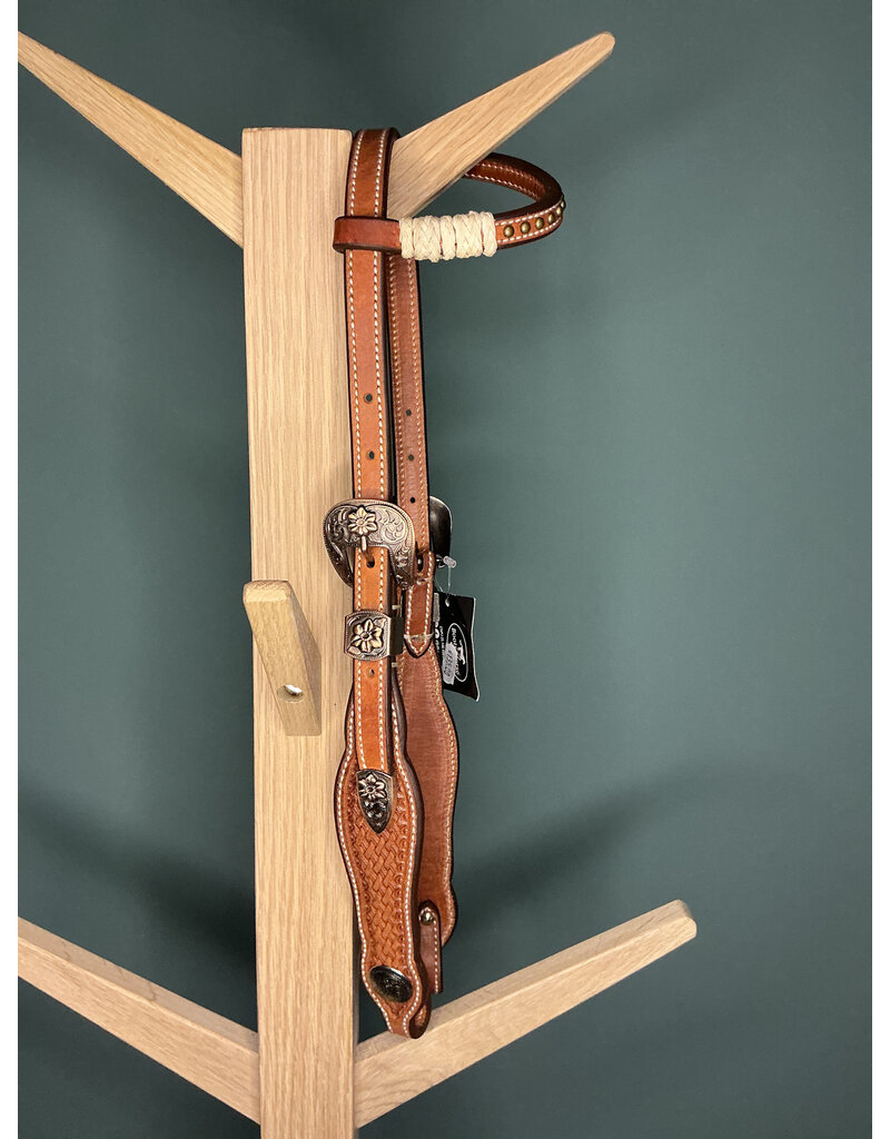 Bootshorse one ear headstall concho flower bronze studs rawhide medium brown