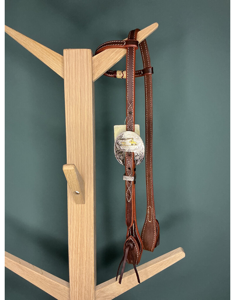 Bootshorse One ear headstall bark brown rawhide Roper concho