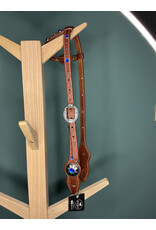 Bootshorse one ear headstall studs royal blue studs gold medium brown