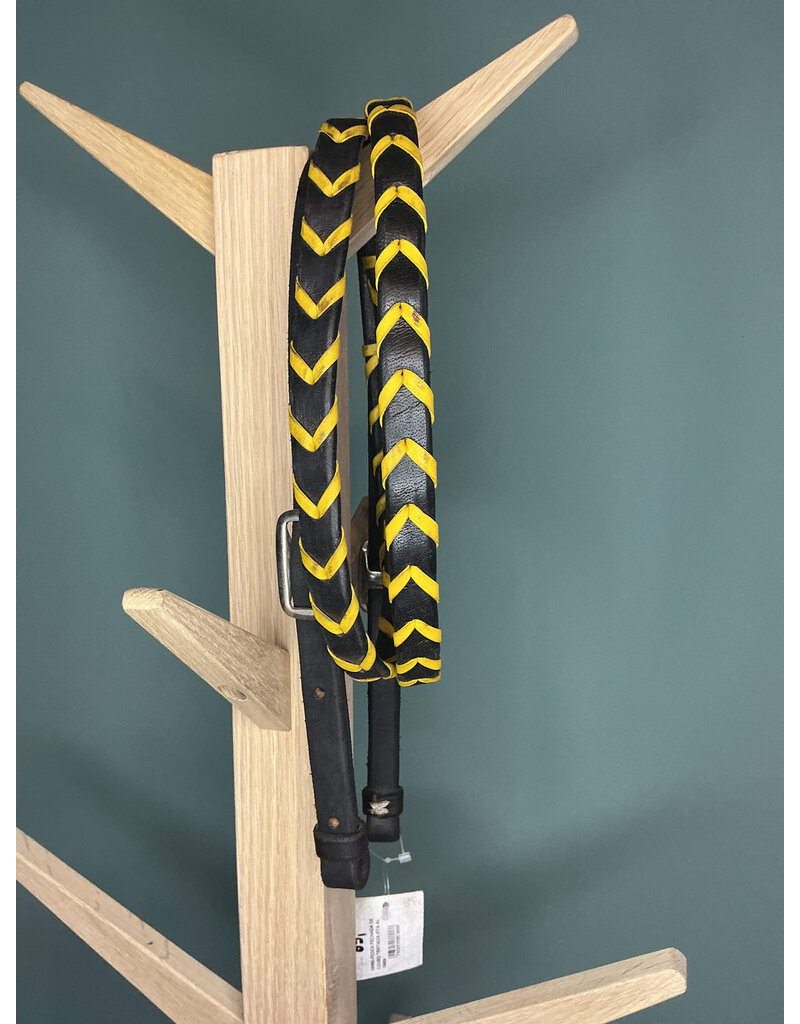Bootshorse Barrel reins  black leather braided yellow