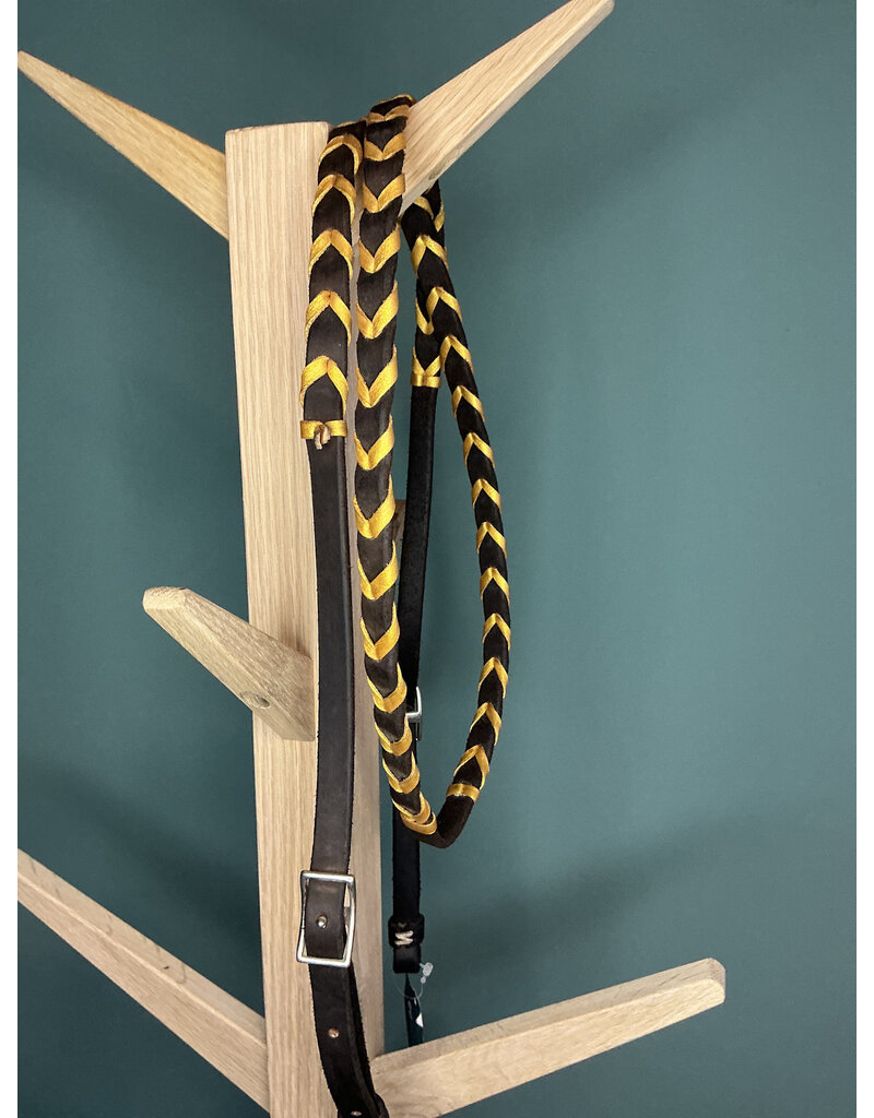 Bootshorse Leather barrel reins chocolate/gold braided