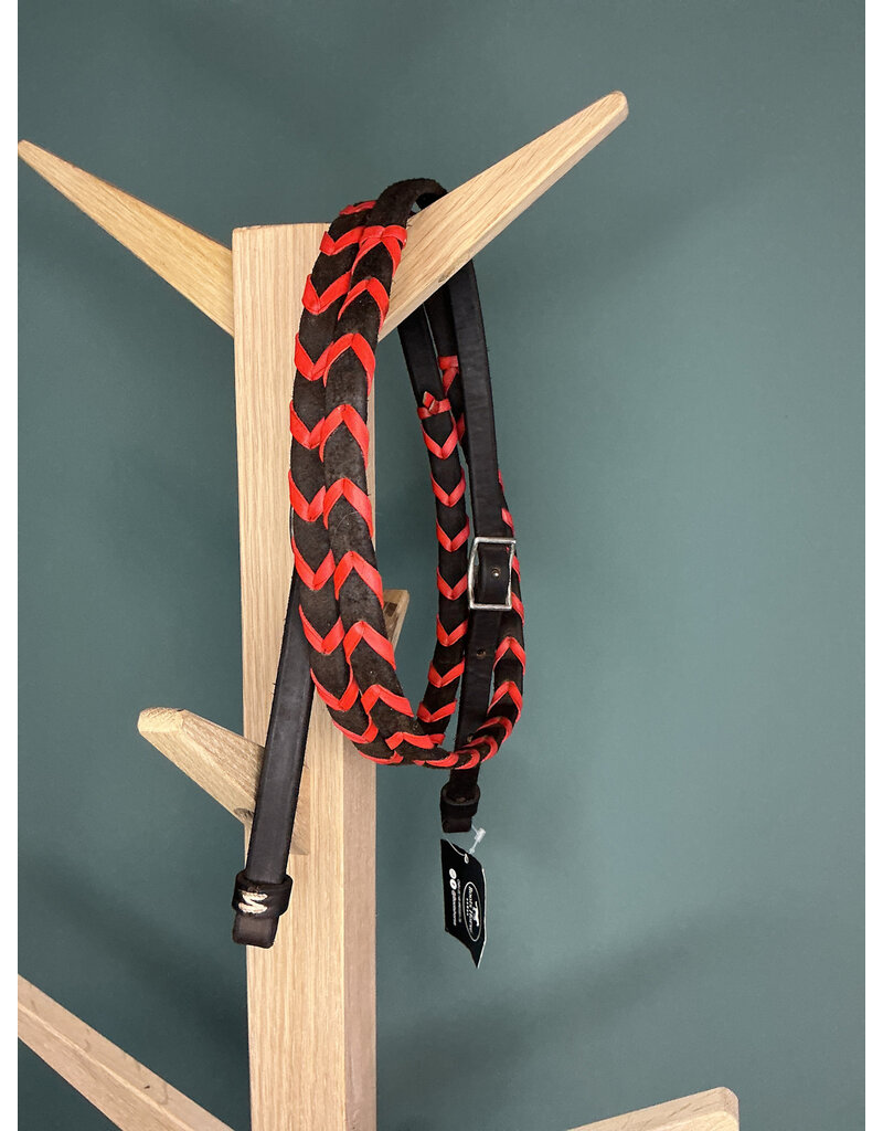 Bootshorse Leather barrel reins chocolat/red braided