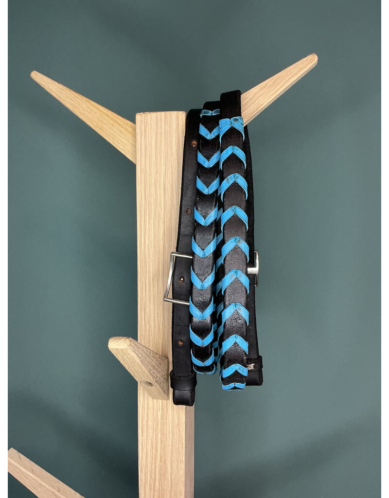 Bootshorse Leather braided barrel reins black/light blue