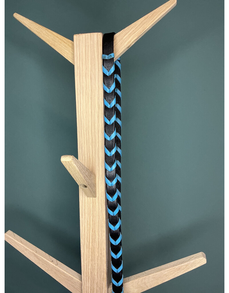 Bootshorse Leather braided barrel reins black/light blue