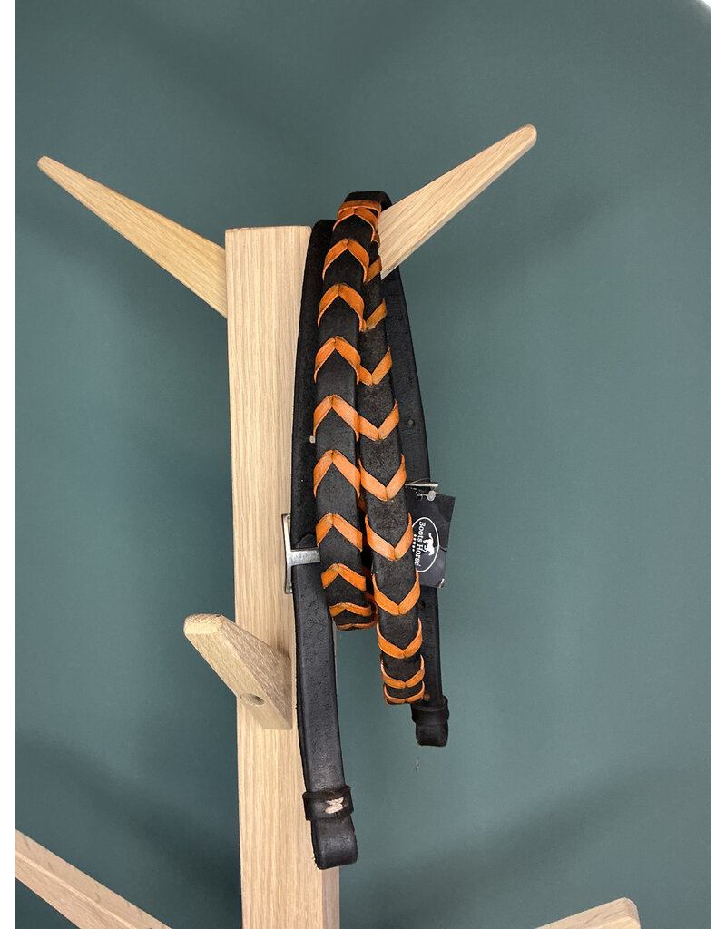 Bootshorse Leather braided barrel reins chocolat/orange