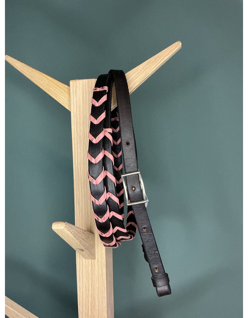 Bootshorse Leather braided barrel reins chocolat/pink