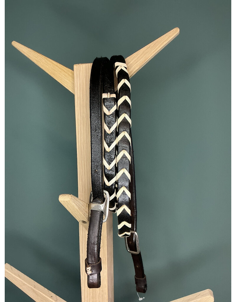 Bootshorse Leather braided barrel reins chocolat/white