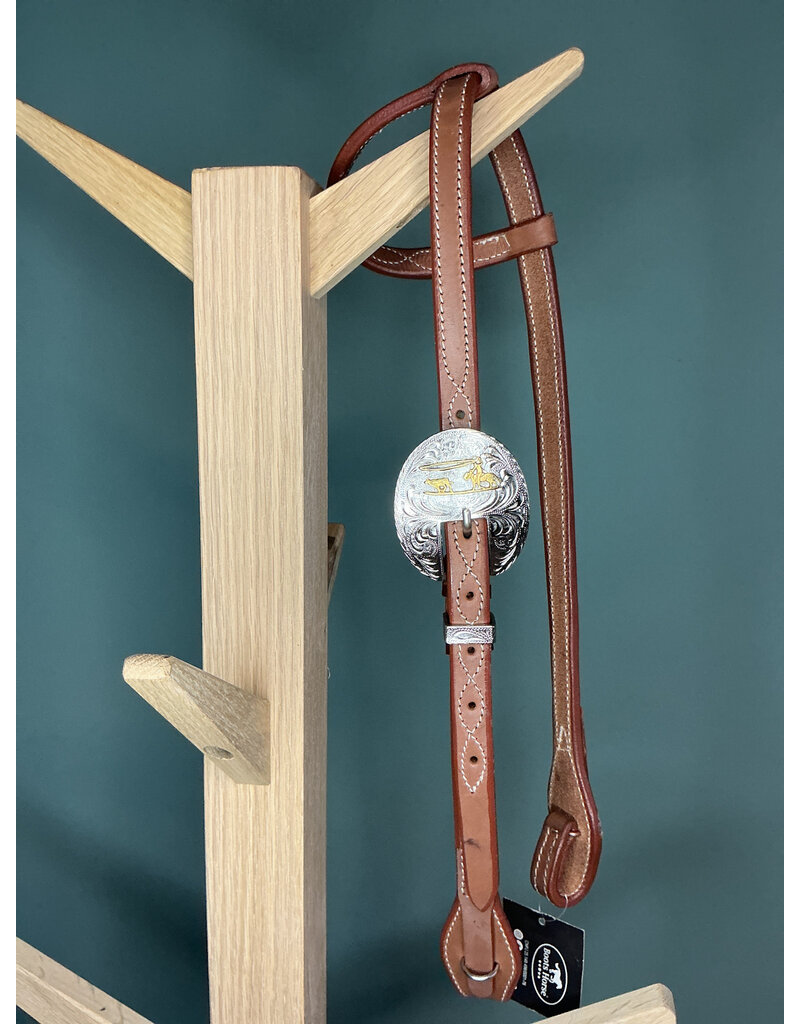 Bootshorse one ear headstall stithed and roping concho medium brown