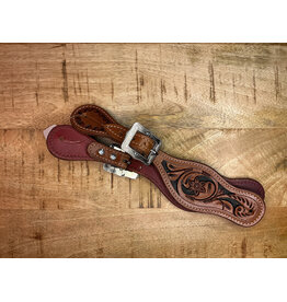 Twisted C Spurr straps medium brow/black flower tooling