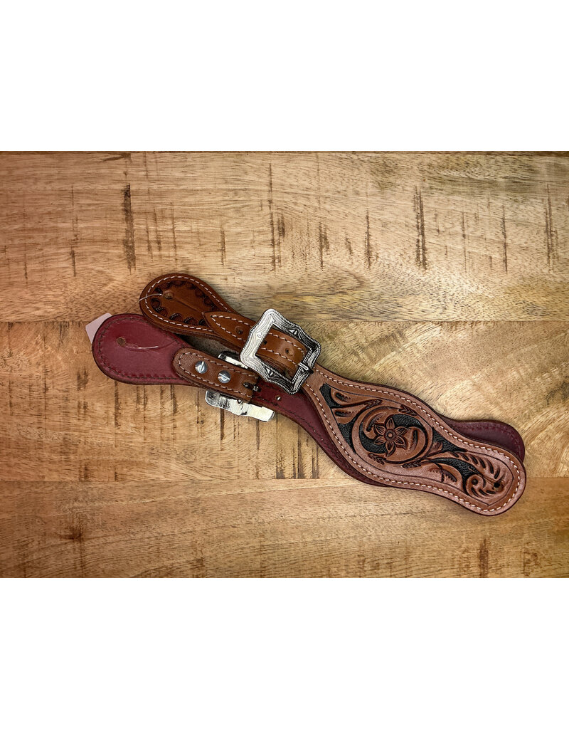 Twisted C Spurr straps medium brow/black flower tooling