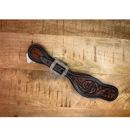 Twisted C spurr straps black/dark brown flower tooling