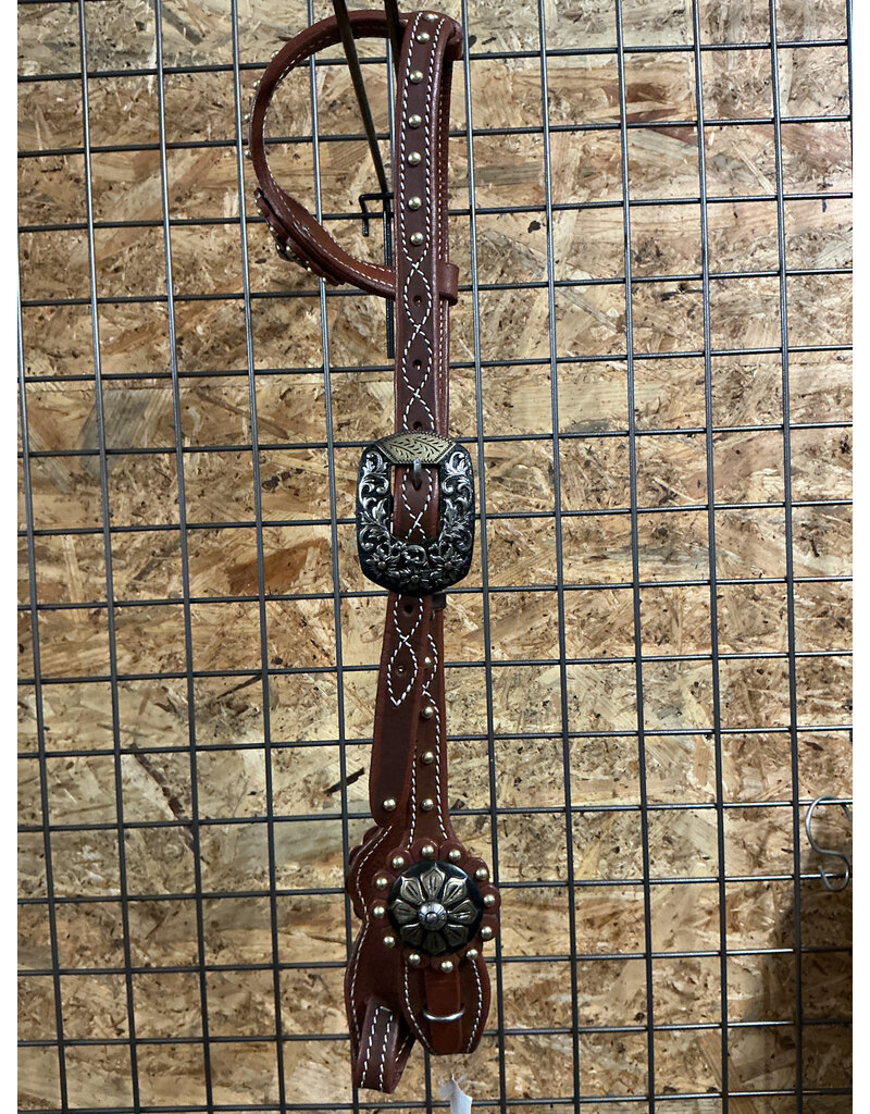 Bootshorse One Ear Headstall Dark Brown Flower Concho Studs