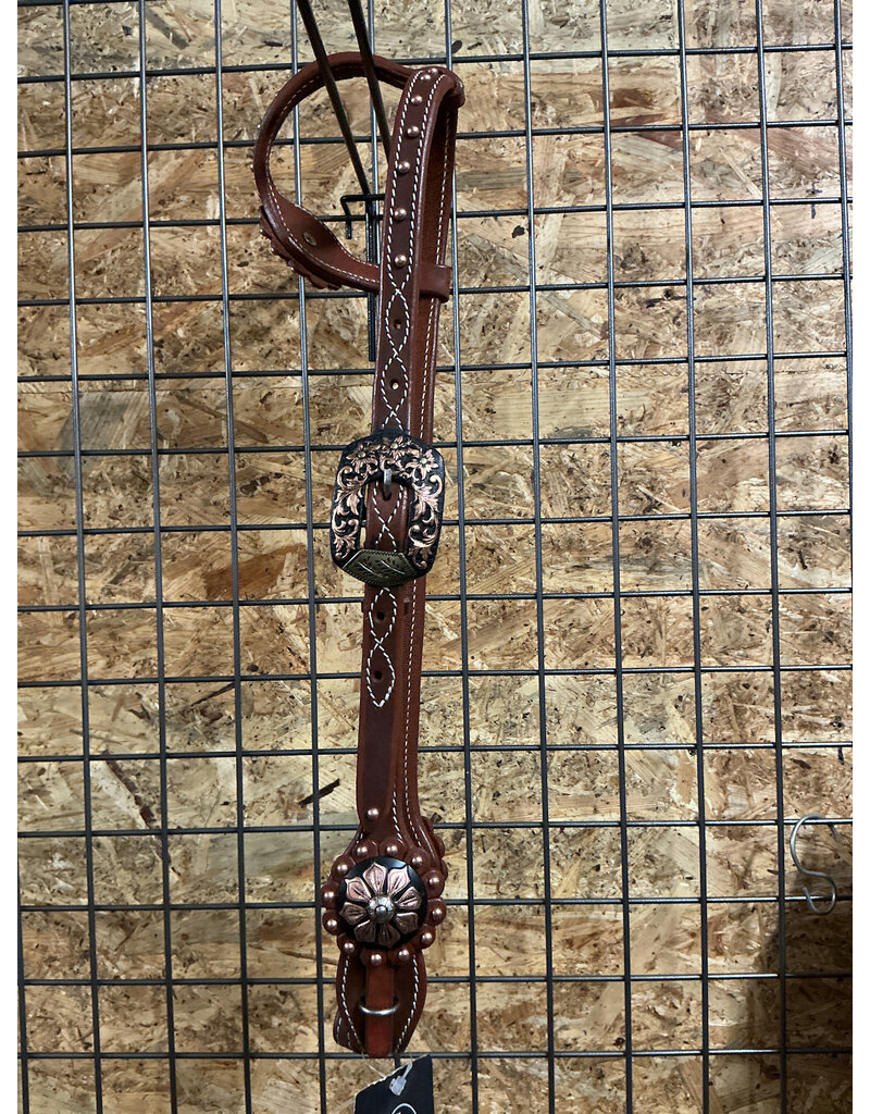 Bootshorse One Ear Headstall Dark Brown Bronze Flower Concho