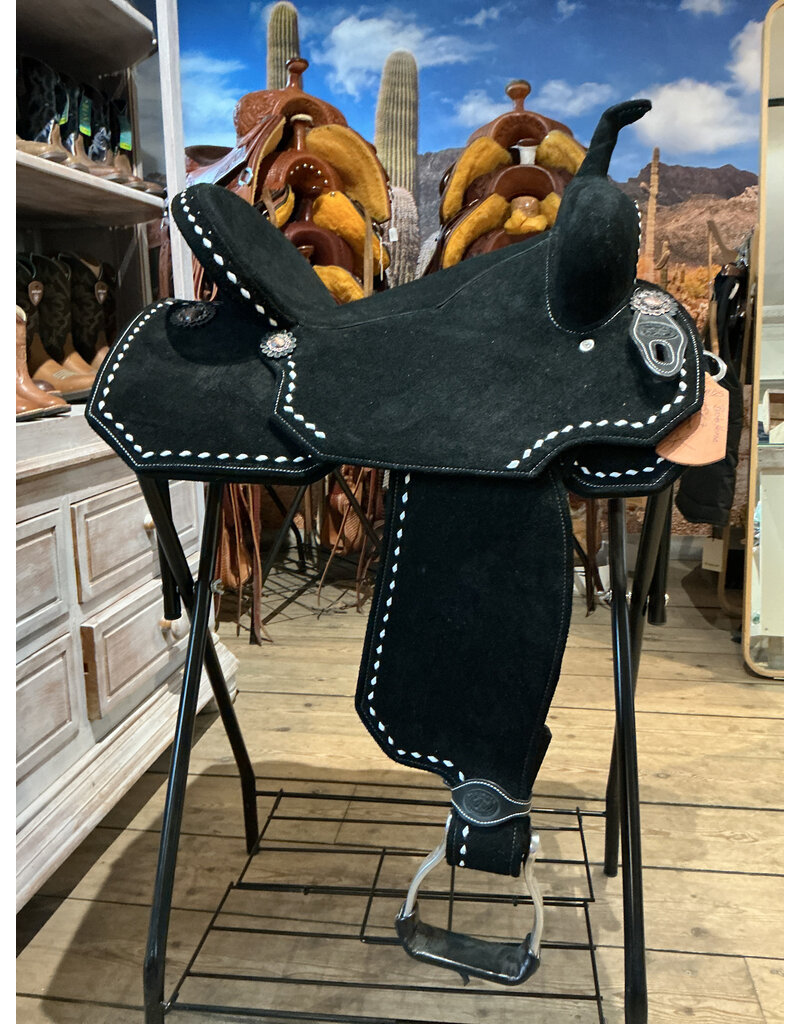 Tomahawk Barrel Saddle Tomahawk Light Weight 15 Inch Black With White Stitchings Fleeze Inlay