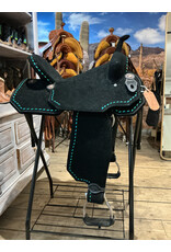 Tomahawk Barrel Saddle Light Weight Tomahawk 15 Inch Black Woth Teal Stitching Fleece Inlay