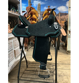 Tomahawk Barrel Saddle Light Weight Tomahawk 15 Inch Black Woth Teal Stitching Fleece Inlay