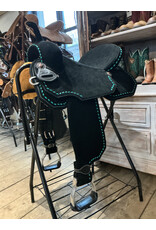 Tomahawk Barrel Saddle Light Weight Tomahawk 15 Inch Black Woth Teal Stitching Fleece Inlay