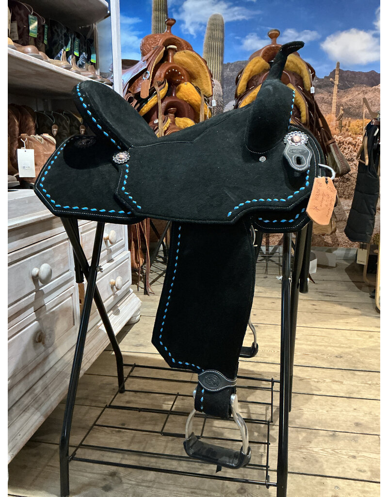 Bootshorse Barrel Saddle Tomahawk Light Weight 15 Inch Full Quarter Black With Blue Stitchings Fleeze Inlay