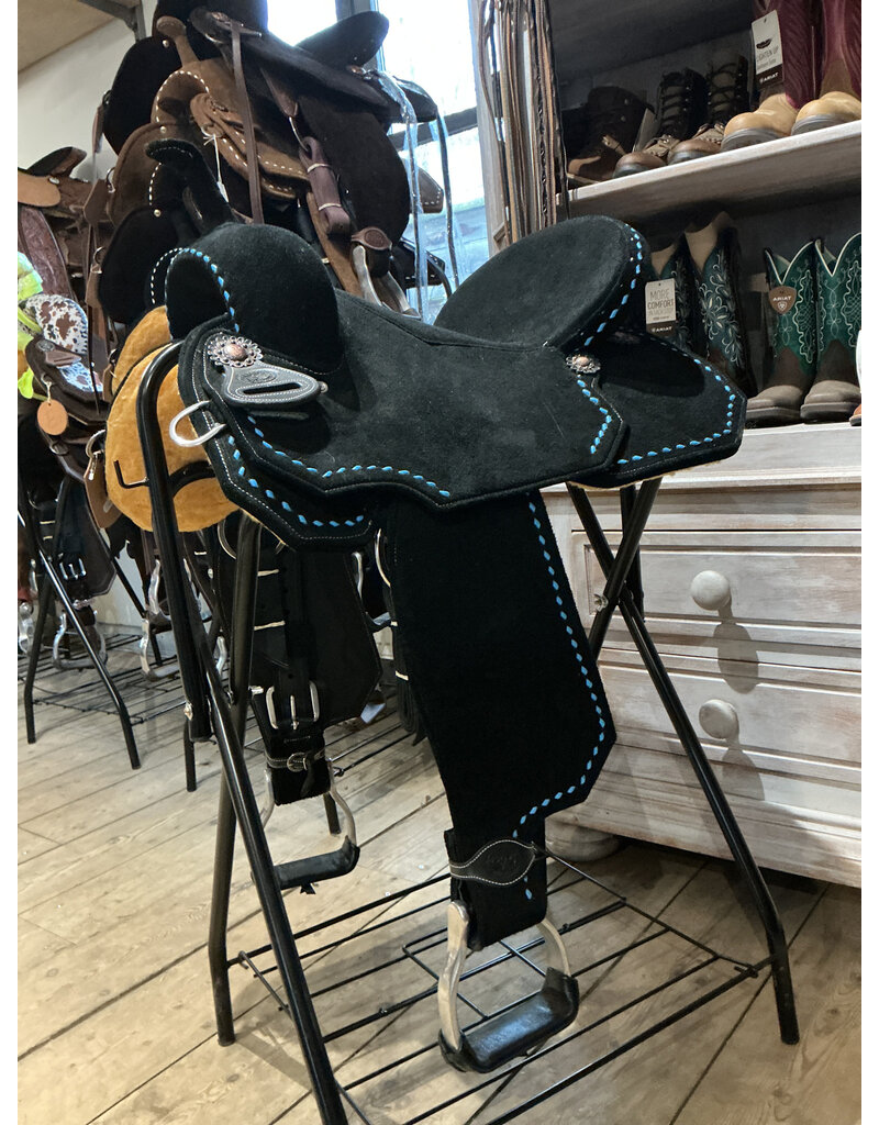 Bootshorse Barrel Saddle Tomahawk Light Weight 15 Inch Full Quarter Black With Blue Stitchings Fleeze Inlay