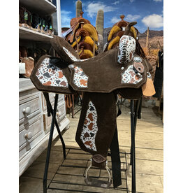 Bootshorse Barrel Saddle BootsHorse 14,5 Inch Extra Full with Cow Print Fleeze Inlay