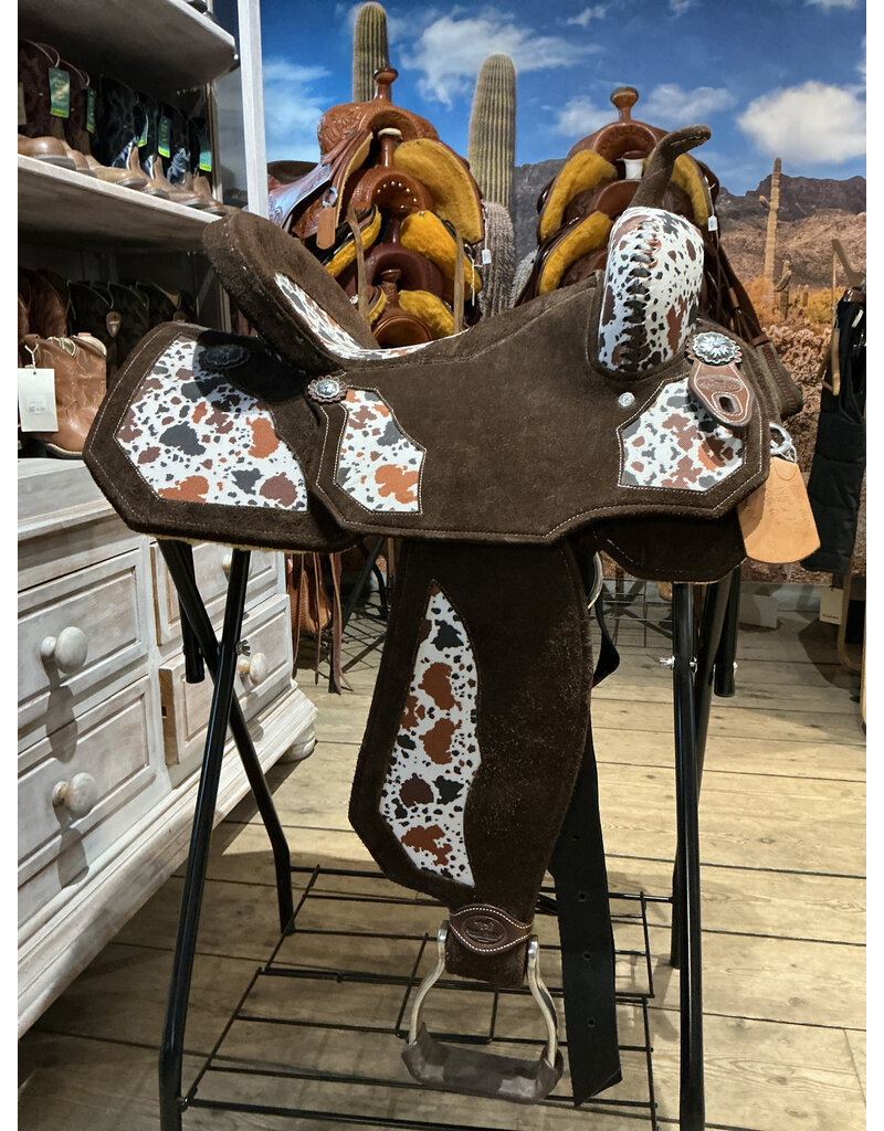 Bootshorse Barrel Saddle BootsHorse 14,5 Inch Extra Full with Cow Print Fleeze Inlay