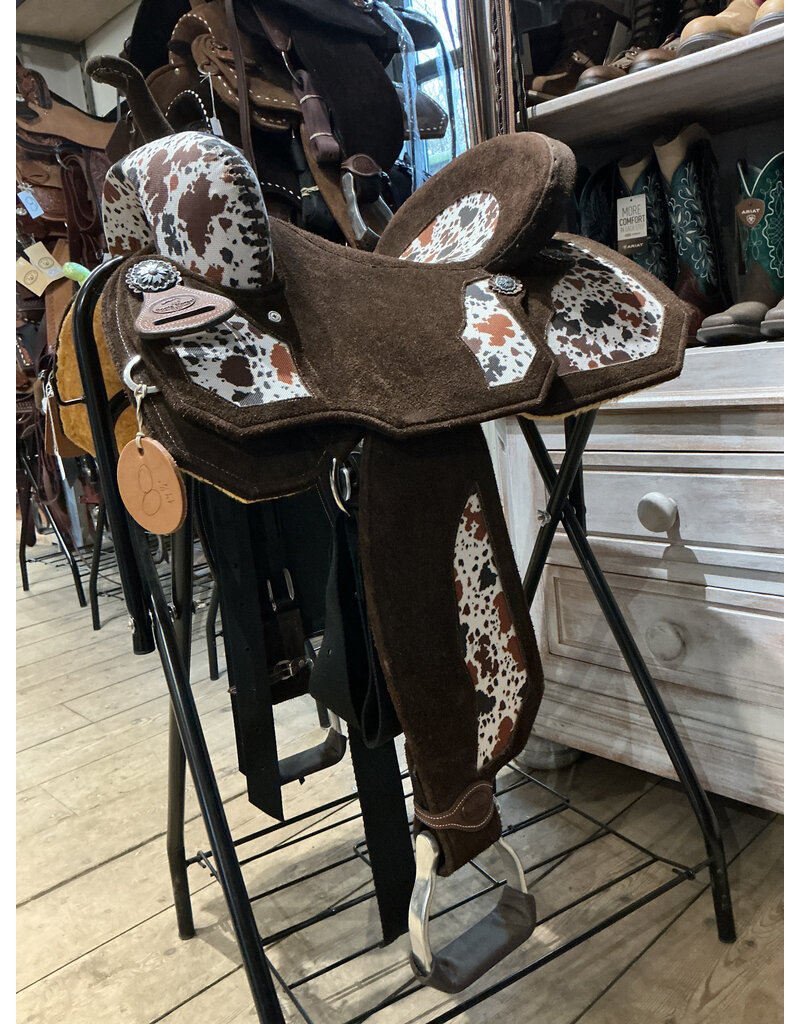 Bootshorse Barrel Saddle BootsHorse 14,5 Inch Extra Full with Cow Print Fleeze Inlay