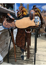 Twisted C Barrel Saddle Twisted C 15 Inch Full Quarter Flower Tooled with Black Seat
